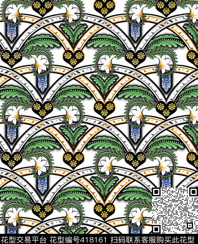 几何欧式宫廷风素材数码印花华亿平台下载（图片编号: 418161） - 瓦栏（Walan）