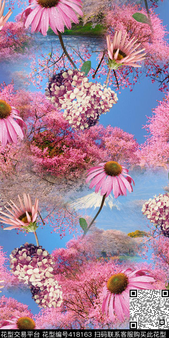 日系富士山照片风景数码印花华亿平台下载（图片编号: 418163） - 瓦栏（Walan）