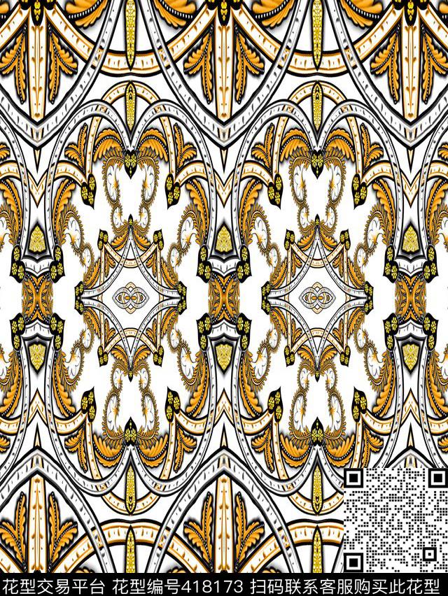 几何欧式宫廷风素材数码印花华亿平台下载（图片编号: 418173） - 瓦栏（Walan）