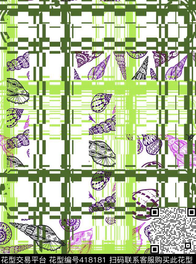 海螺海洋条纹传统印花华亿平台下载（图片编号: 418181） - 瓦栏（Walan）