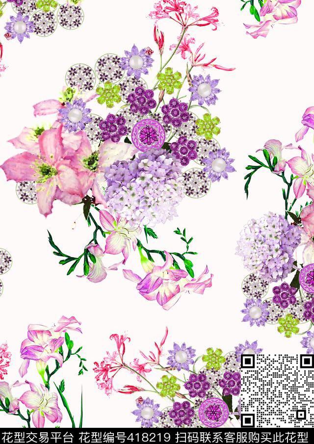 甜美清新珠宝碎花数码印花华亿平台下载（图片编号: 418219） - 瓦栏（Walan）