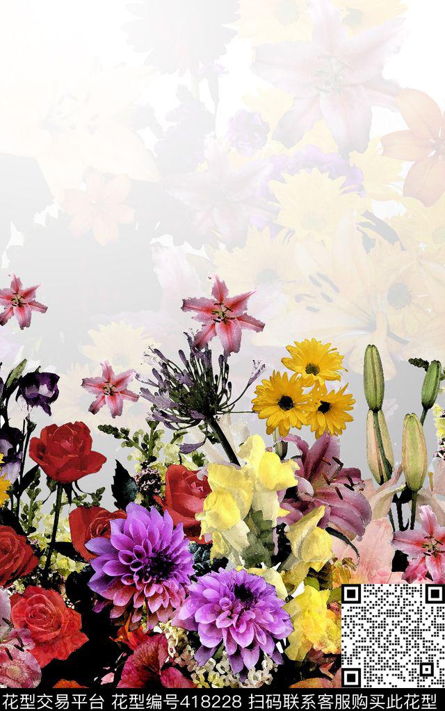 春夏花卉女装数码印花华亿平台下载（图片编号: 418228） - 瓦栏（Walan）