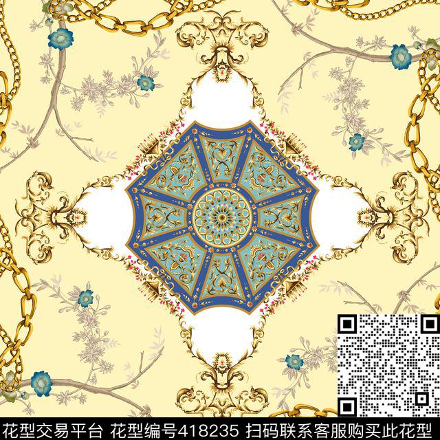 链条腰果方巾罗马风方巾世界传统印花华亿平台下载（图片编号: 418235） - 瓦栏（Walan）