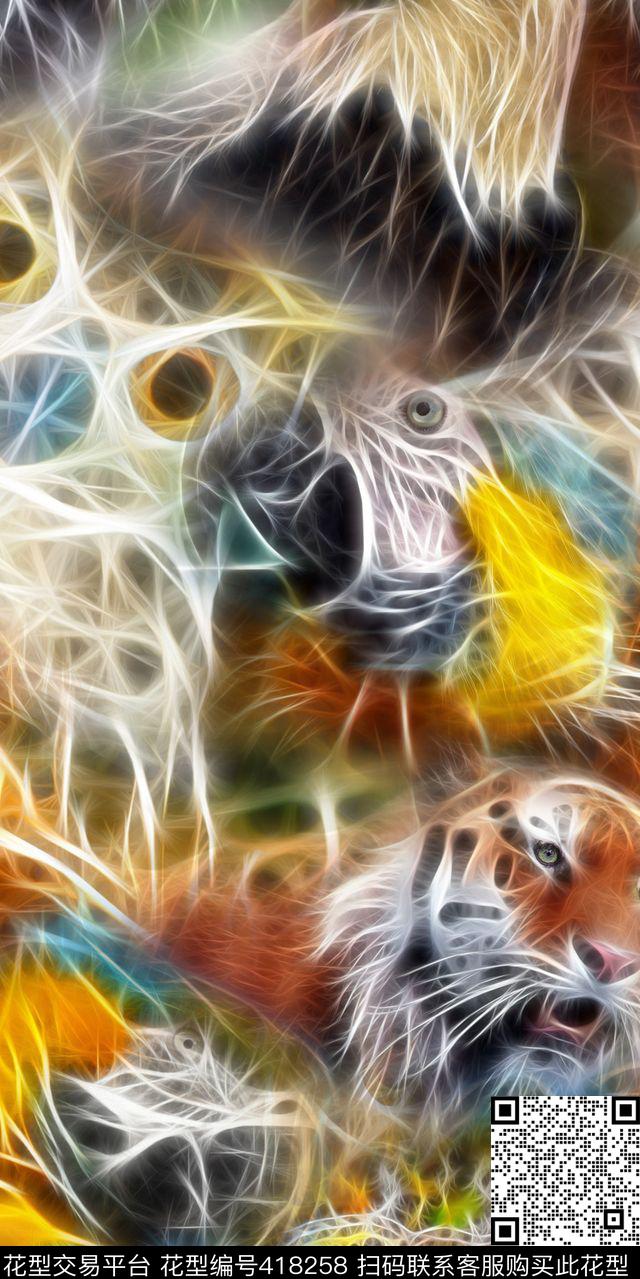 抽象动物线条数码印花华亿平台下载（图片编号: 418258） - 瓦栏（Walan）