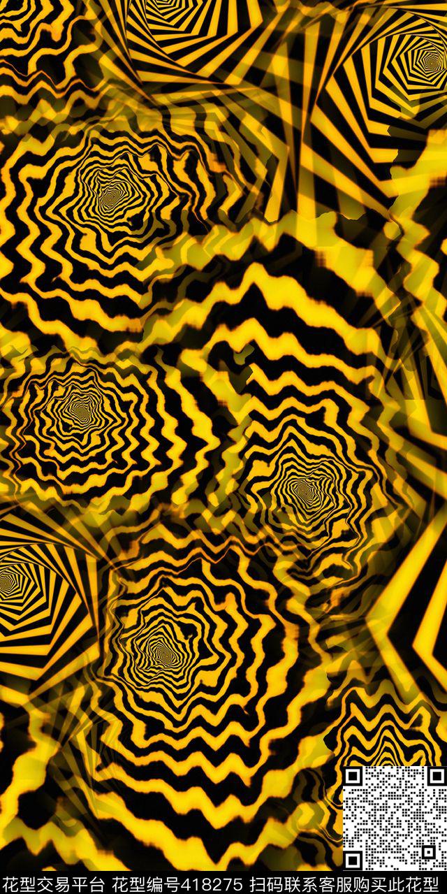 鲜艳经典黄黑数码印花华亿平台下载（图片编号: 418275） - 瓦栏（Walan）