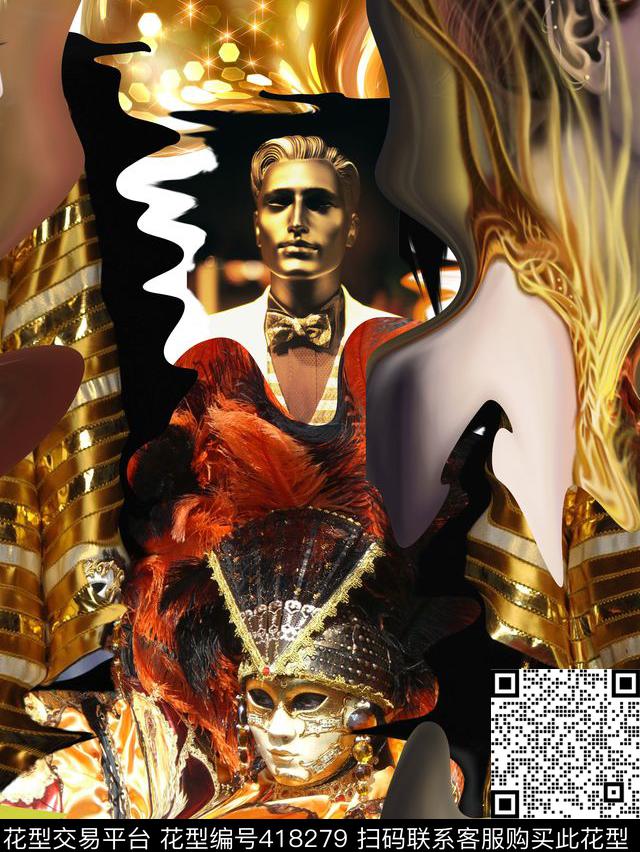 潮流抽象复古数码印花华亿平台下载（图片编号: 418279） - 瓦栏（Walan）