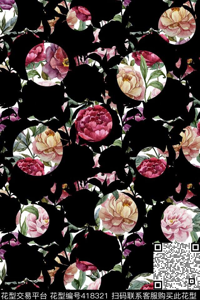 错位拼接水彩花几何错位数码印花华亿平台下载（图片编号: 418321） - 瓦栏（Walan）
