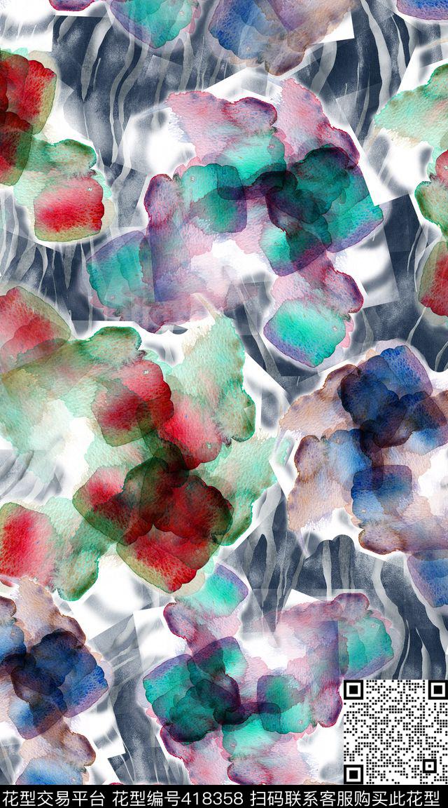 花纹肌理水彩数码印花华亿平台下载（图片编号: 418358） - 瓦栏（Walan）