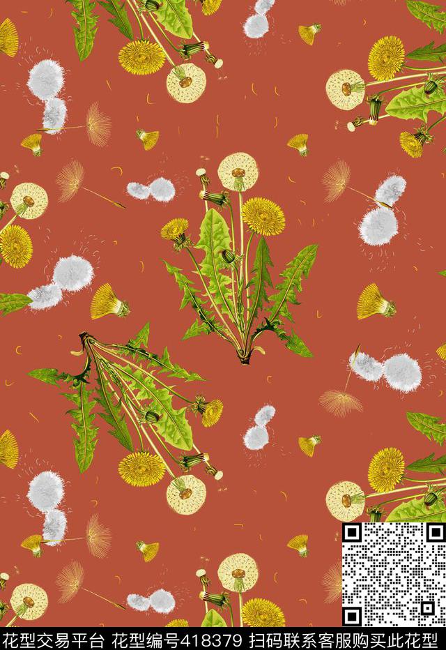 女装蒲公英手绘数码印花华亿平台下载（图片编号: 418379） - 瓦栏（Walan）
