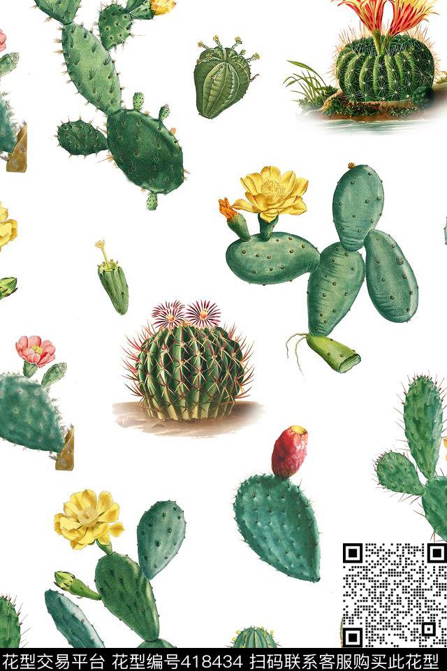 热带风仙人掌仙人球数码印花华亿平台下载（图片编号: 418434） - 瓦栏（Walan）
