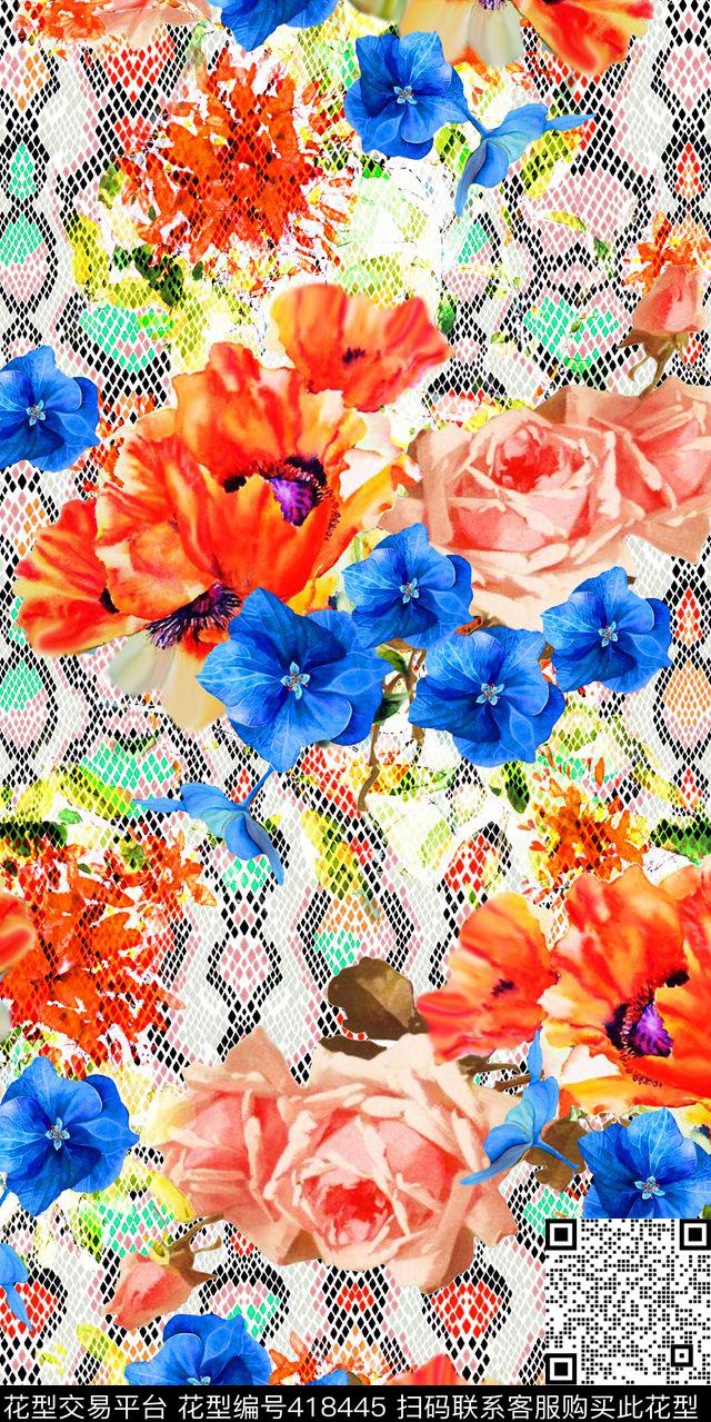 抽象花纹花卉数码时尚画稿丝绸真丝棉布画稿数码印花华亿平台下载（图片编号: 418445） - 瓦栏（Walan）