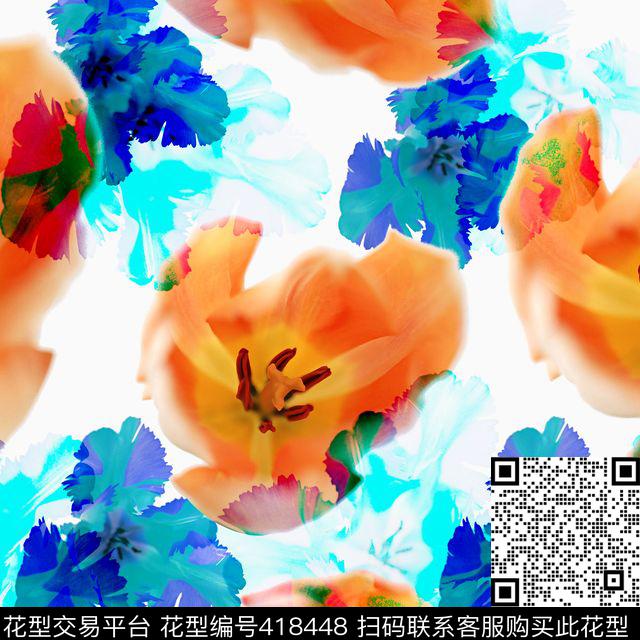 抽象花瓣花卉传统印花华亿平台下载（图片编号: 418448） - 瓦栏（Walan）