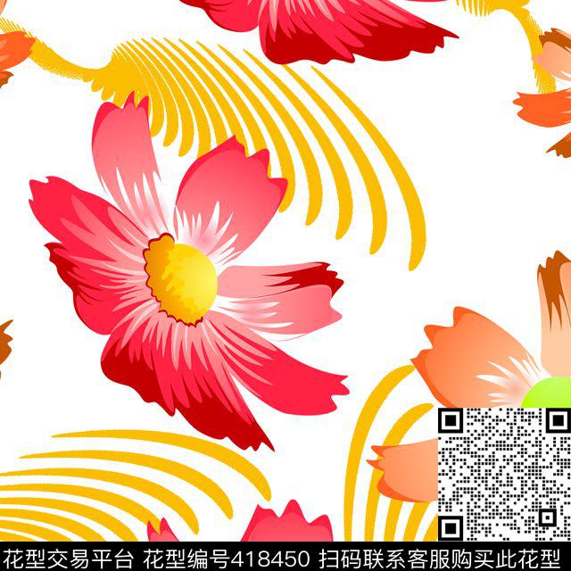 花瓣花卉原创抽象花卉系列传统印花华亿平台下载（图片编号: 418450） - 瓦栏（Walan）