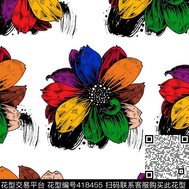花瓣花卉原创抽象花卉系列传统印花华亿平台下载（图片编号: 418455） - 瓦栏（Walan）