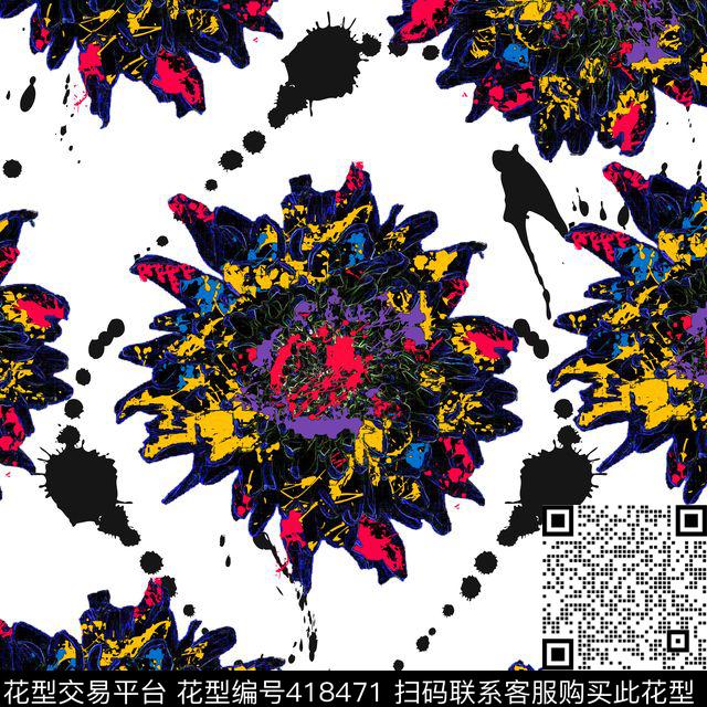 花瓣花卉水彩水墨风格系列传统印花华亿平台下载（图片编号: 418471） - 瓦栏（Walan）