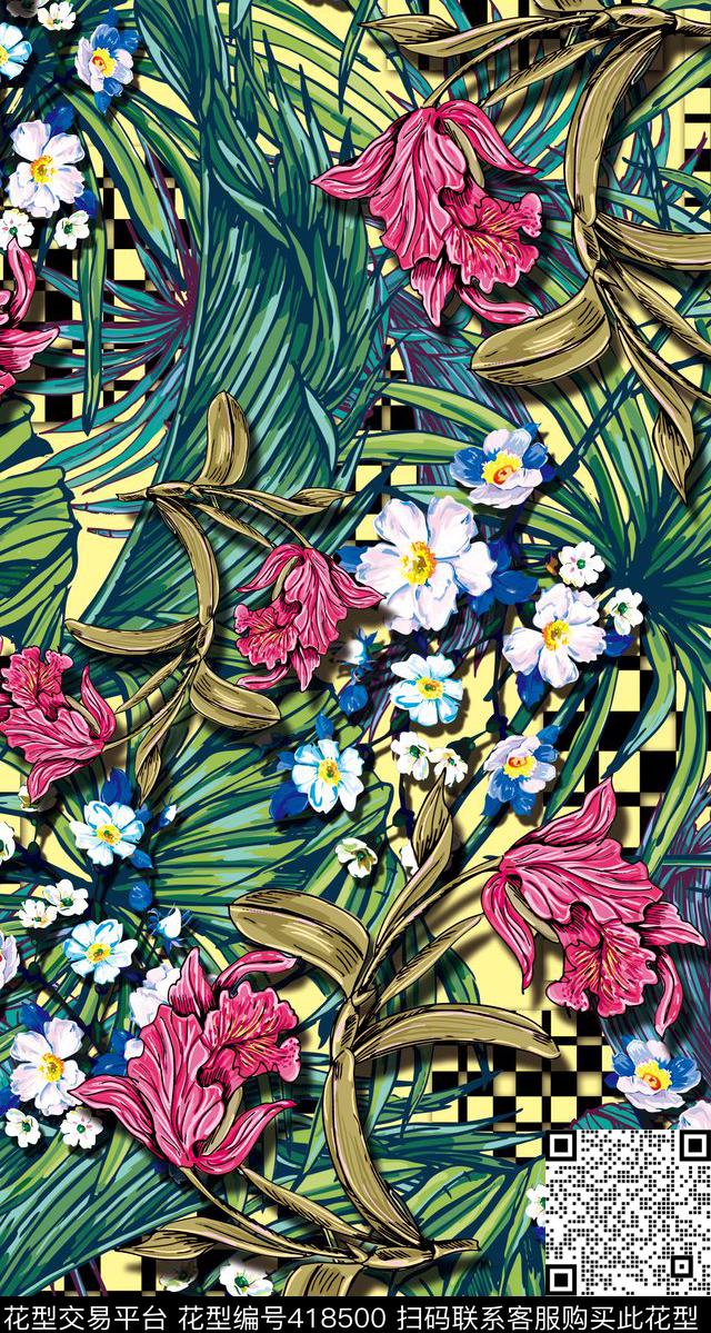 大型服装花卉数码印花华亿平台下载（图片编号: 418500） - 瓦栏（Walan）