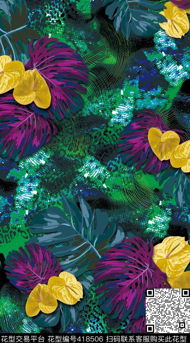 豹纹抽象机理服装数码印花华亿平台下载（图片编号: 418506） - 瓦栏（Walan）