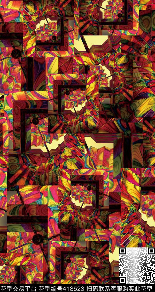 抽象服装几何透视数码印花华亿平台下载（图片编号: 418523） - 瓦栏（Walan）