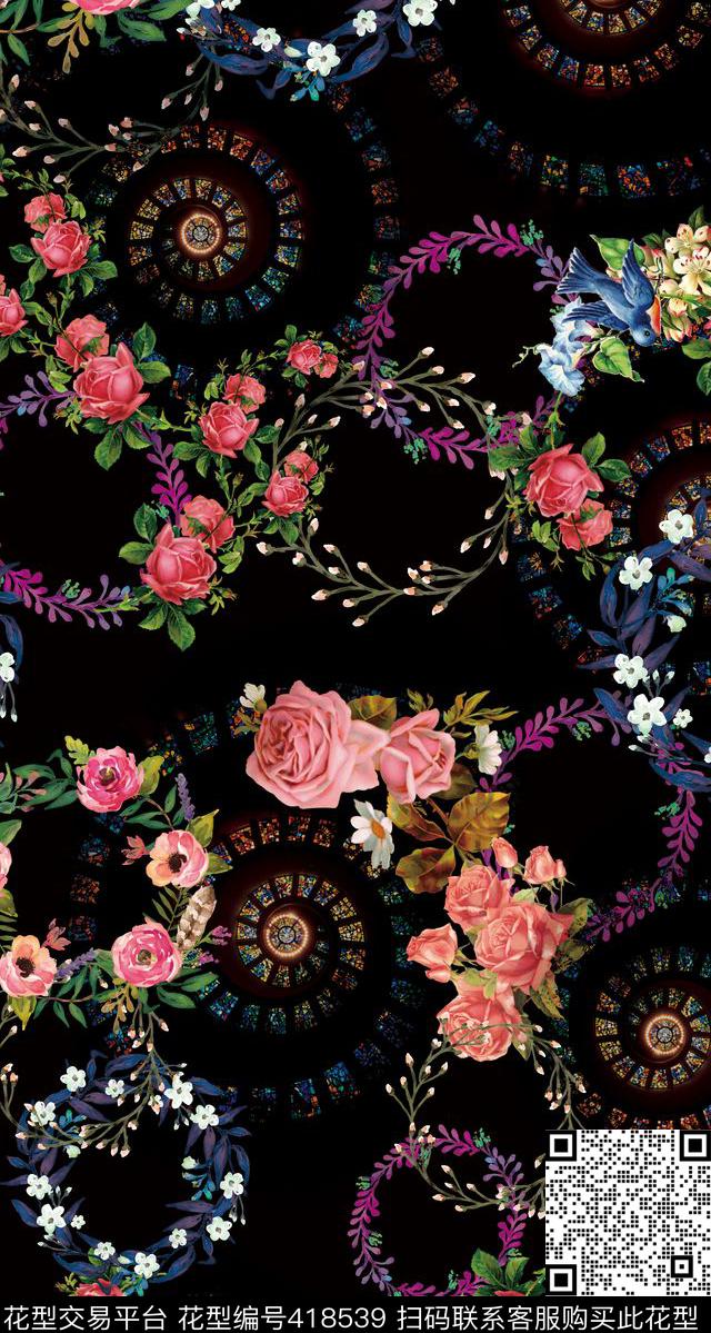 服装花卉螺旋数码印花华亿平台下载（图片编号: 418539） - 瓦栏（Walan）