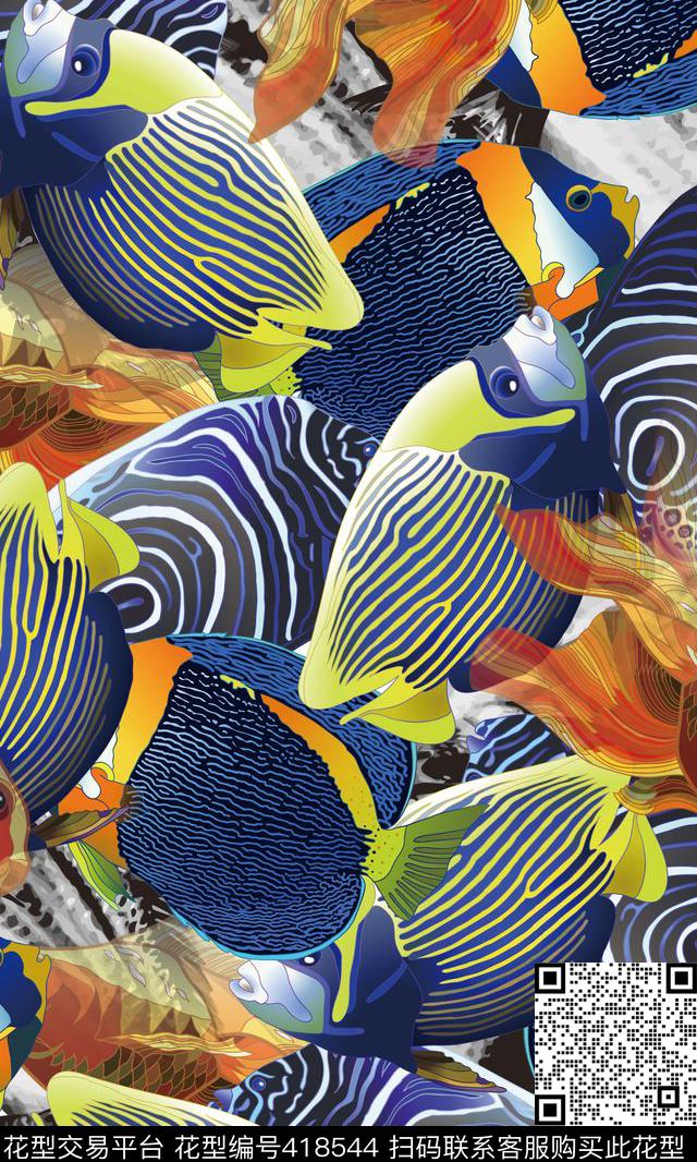 海鱼立体面料数码印花华亿平台下载（图片编号: 418544） - 瓦栏（Walan）