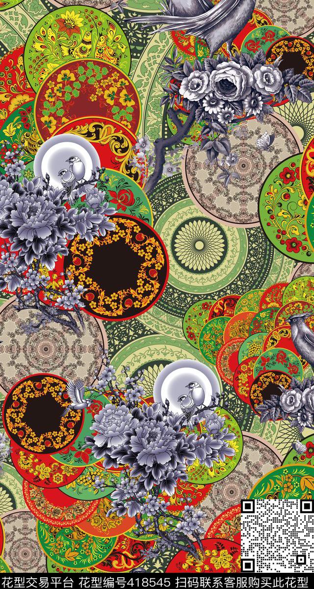 服装工笔花卉数码印花华亿平台下载（图片编号: 418545） - 瓦栏（Walan）