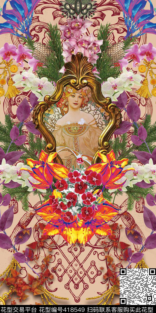 定位服装花卉数码印花华亿平台下载（图片编号: 418549） - 瓦栏（Walan）
