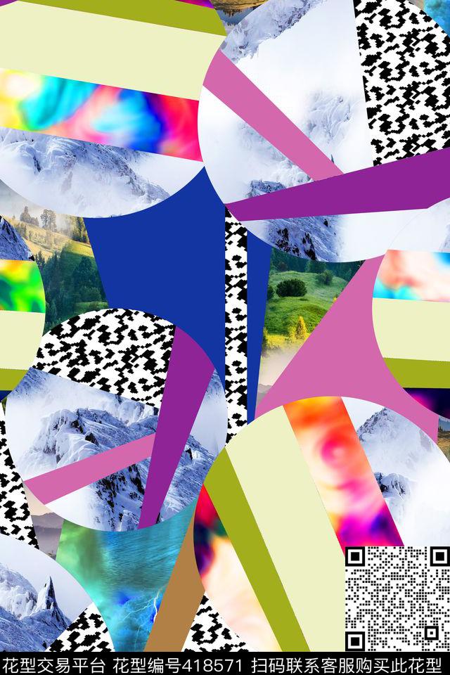 花卉几何纹理数码印花华亿平台下载（图片编号: 418571） - 瓦栏（Walan）