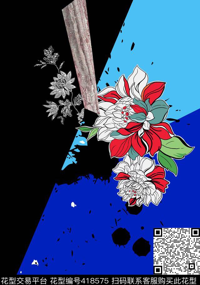 几何抽象手绘数码印花华亿平台下载（图片编号: 418575） - 瓦栏（Walan）