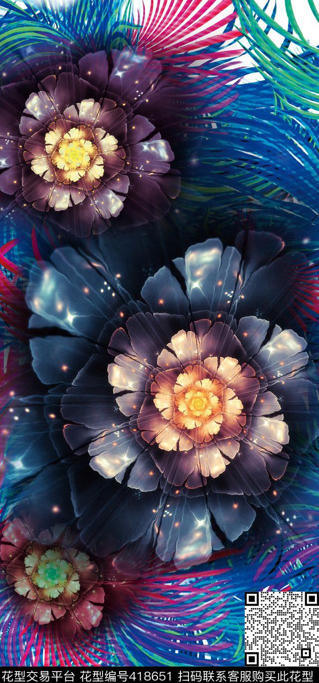 花卉梦幻植物叶数码印花华亿平台下载（图片编号: 418651） - 瓦栏（Walan）