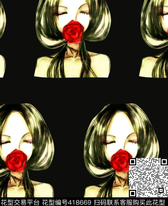 叼花美女数码印花华亿平台下载（图片编号: 418669） - 瓦栏（Walan）