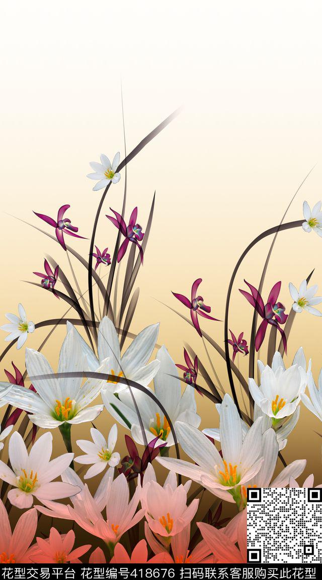 定位花卉花朵数码印花华亿平台下载（图片编号: 418676） - 瓦栏（Walan）
