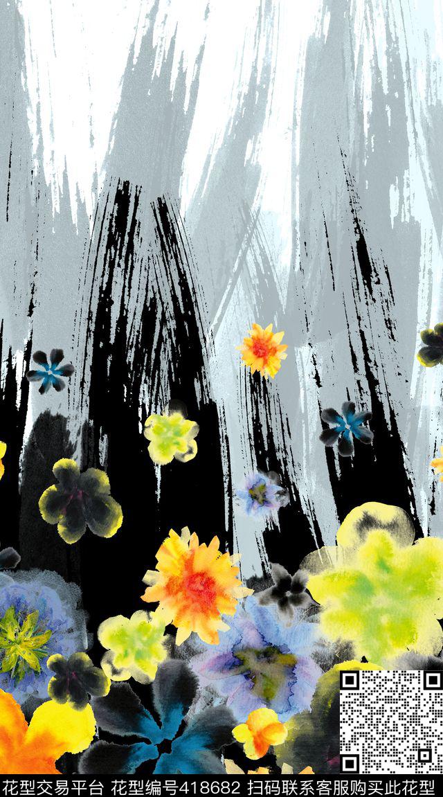 定位水彩水墨数码印花华亿平台下载（图片编号: 418682） - 瓦栏（Walan）