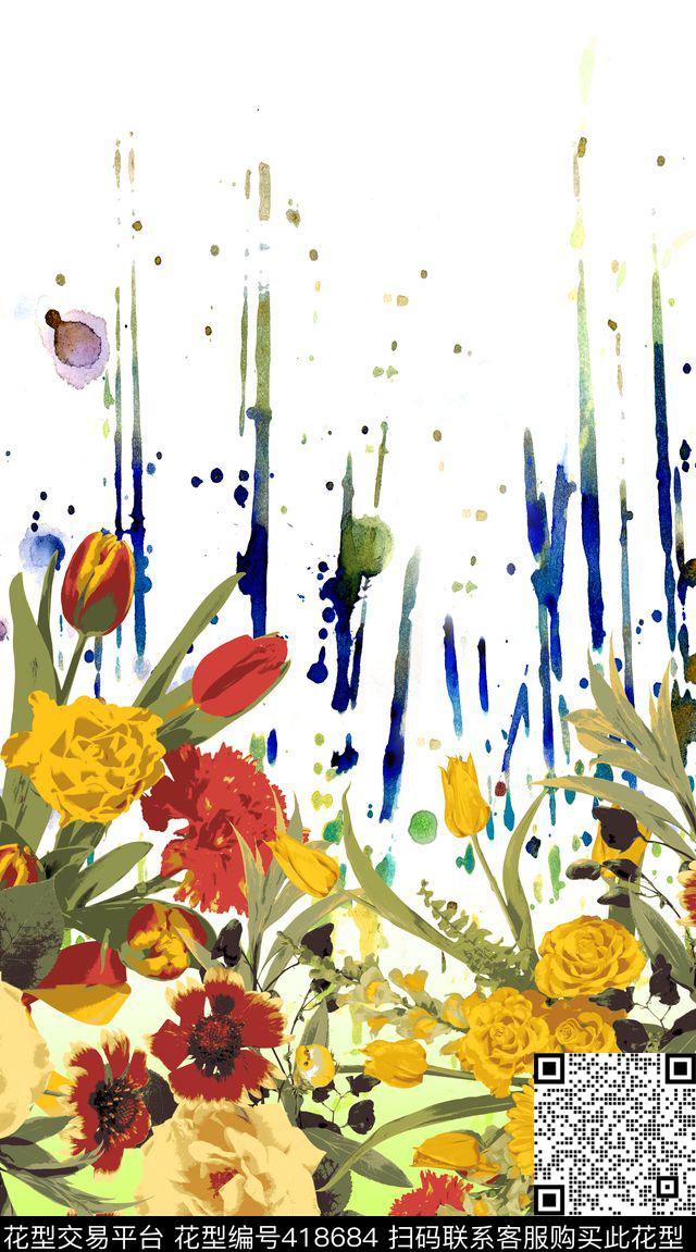 定位水彩水墨数码印花华亿平台下载（图片编号: 418684） - 瓦栏（Walan）