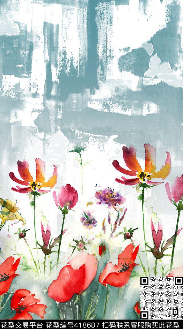 定位花卉花朵数码印花华亿平台下载（图片编号: 418687） - 瓦栏（Walan）