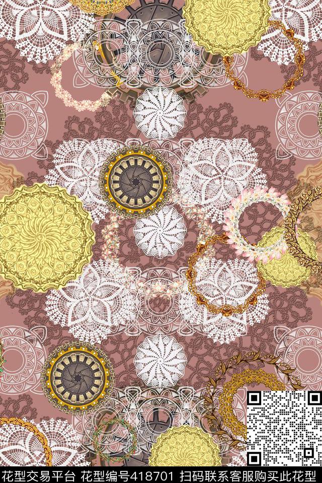 花环蕾丝欧式数码印花华亿平台下载（图片编号: 418701） - 瓦栏（Walan）