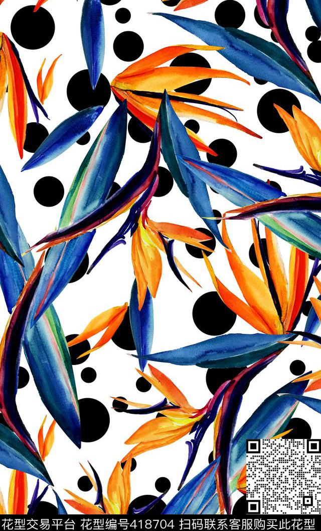 花卉天堂鸟波点数码印花华亿平台下载（图片编号: 418704） - 瓦栏（Walan）