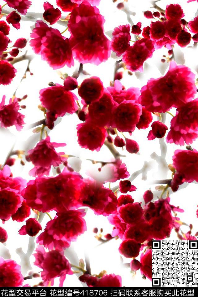 写实抽象樱花数码印花华亿平台下载（图片编号: 418706） - 瓦栏（Walan）
