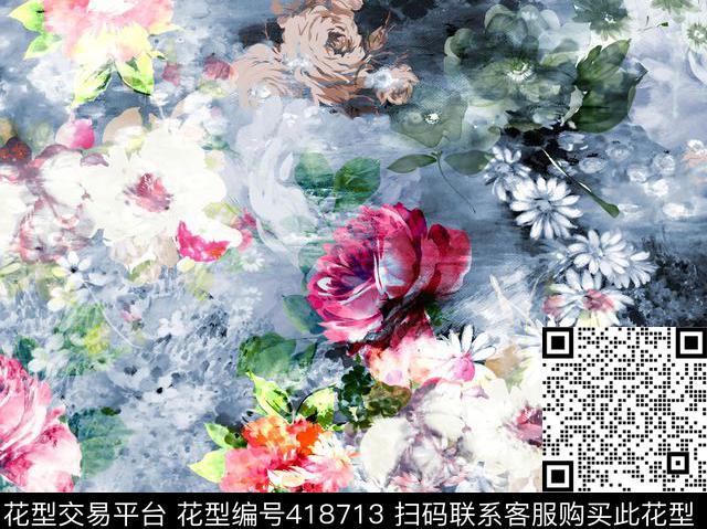 抽象花卉数码印花华亿平台下载（图片编号: 418713） - 瓦栏（Walan）