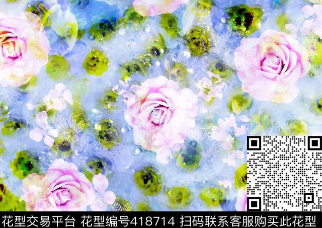 抽象花卉数码印花华亿平台下载（图片编号: 418714） - 瓦栏（Walan）
