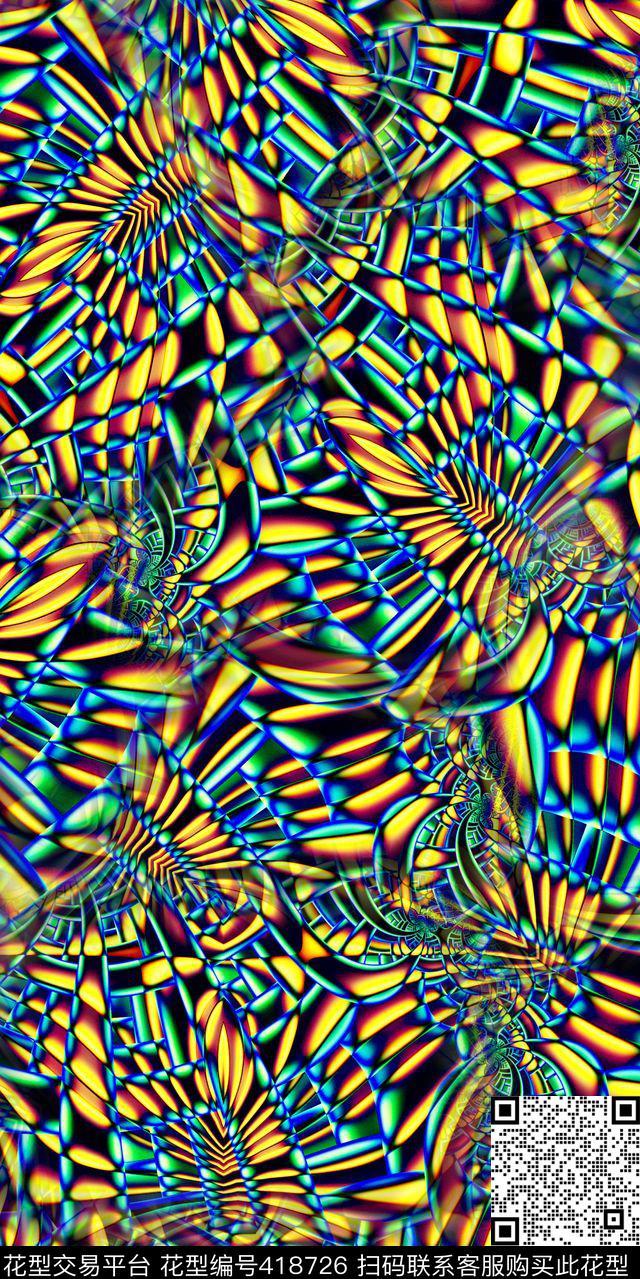 时尚抽象网格数码印花华亿平台下载（图片编号: 418726） - 瓦栏（Walan）