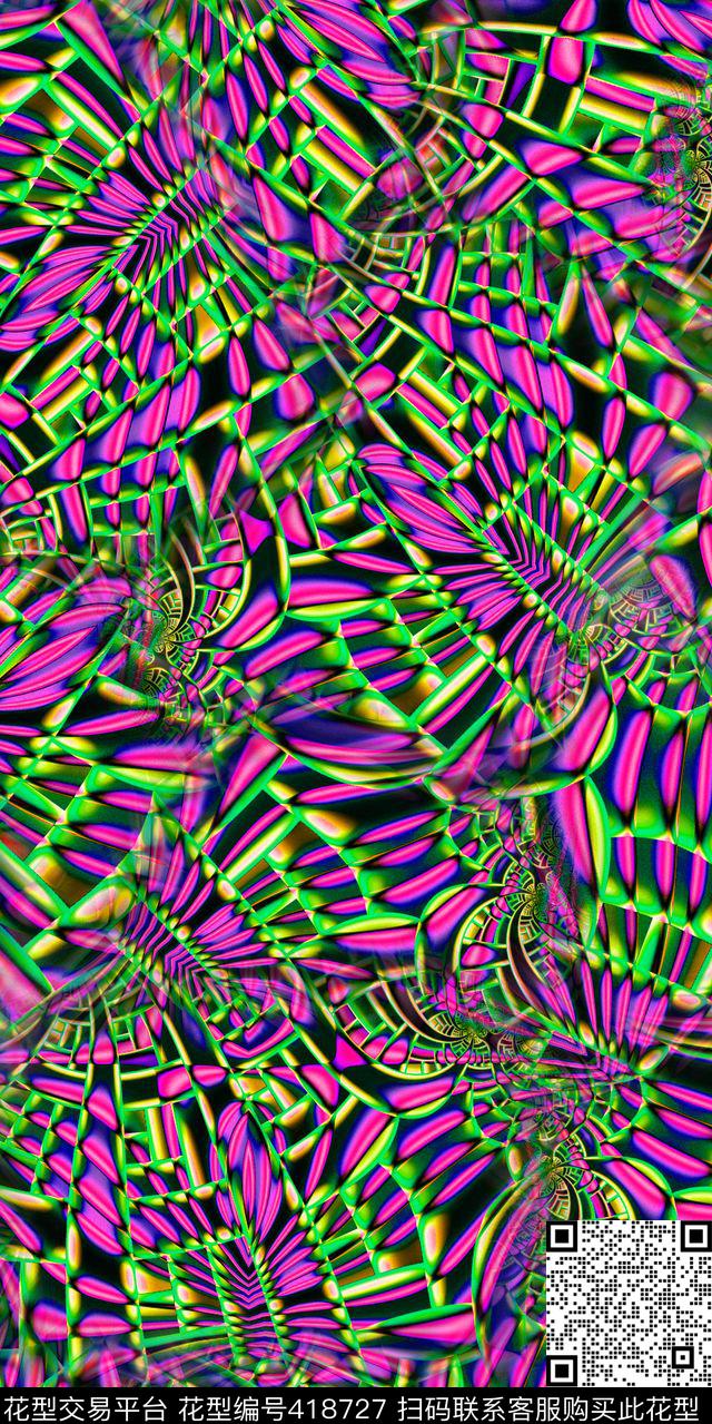 时尚抽象网格数码印花华亿平台下载（图片编号: 418727） - 瓦栏（Walan）