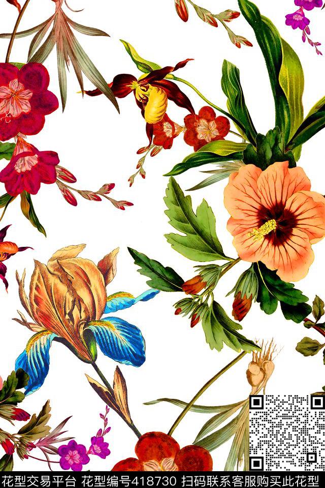 手绘写实花卉数码印花华亿平台下载（图片编号: 418730） - 瓦栏（Walan）