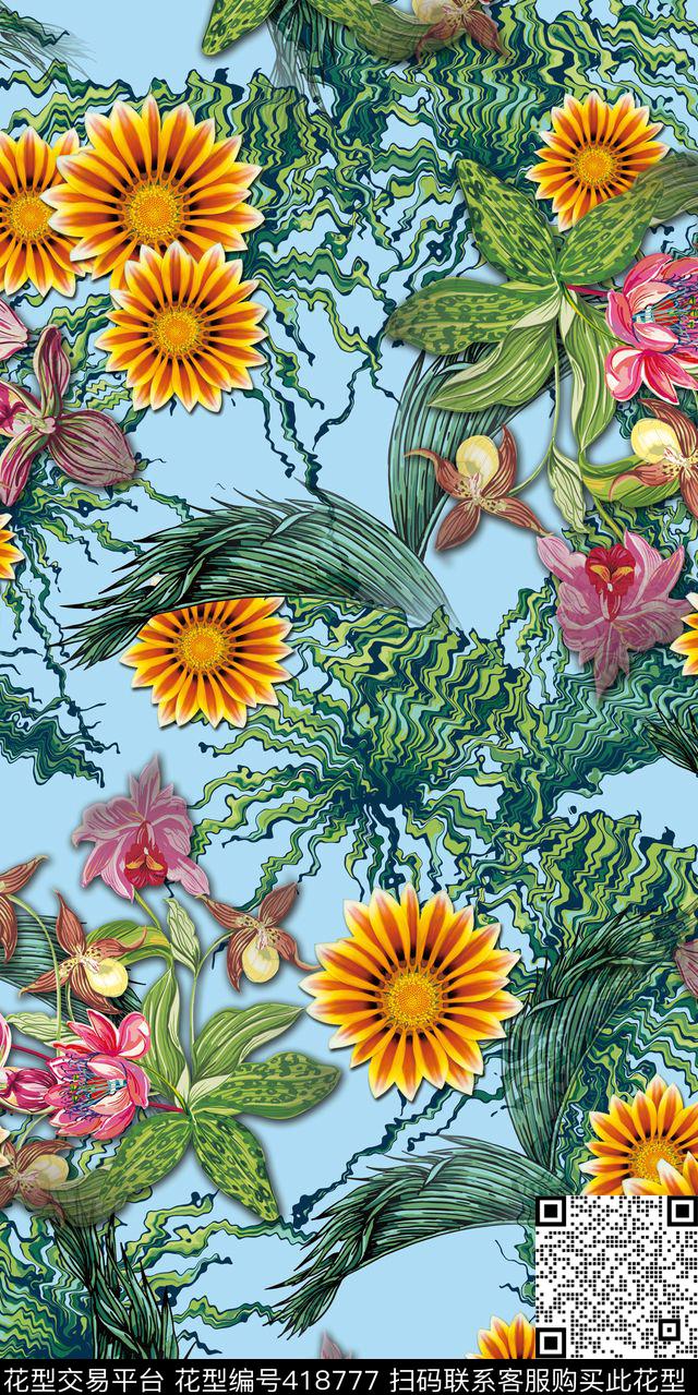 热带植物花卉树叶数码印花华亿平台下载（图片编号: 418777） - 瓦栏（Walan）