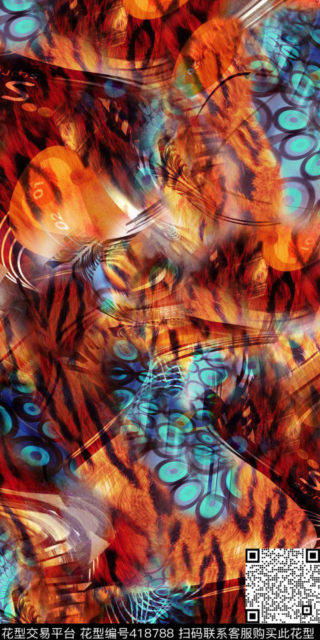 抽象花卉数码印花华亿平台下载（图片编号: 418788） - 瓦栏（Walan）