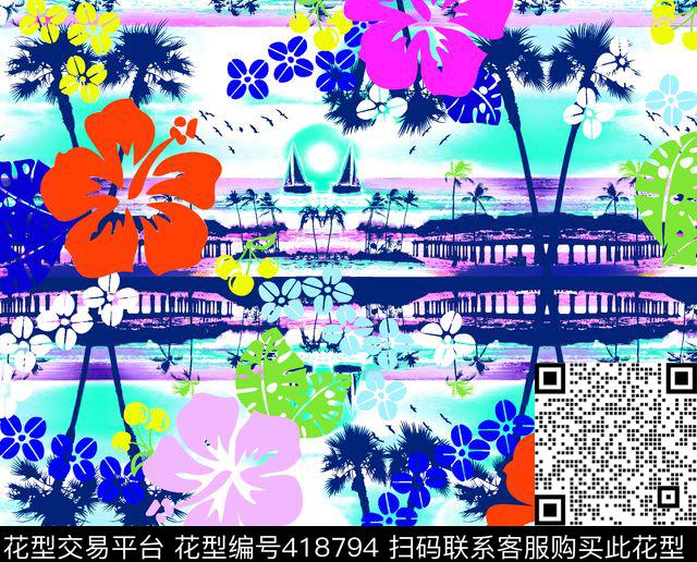 花花世界沙滩风情传统印花华亿平台下载（图片编号: 418794） - 瓦栏（Walan）