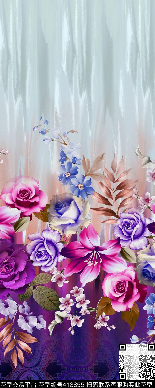时尚流行花卉数码印花华亿平台下载（图片编号: 418855） - 瓦栏（Walan）