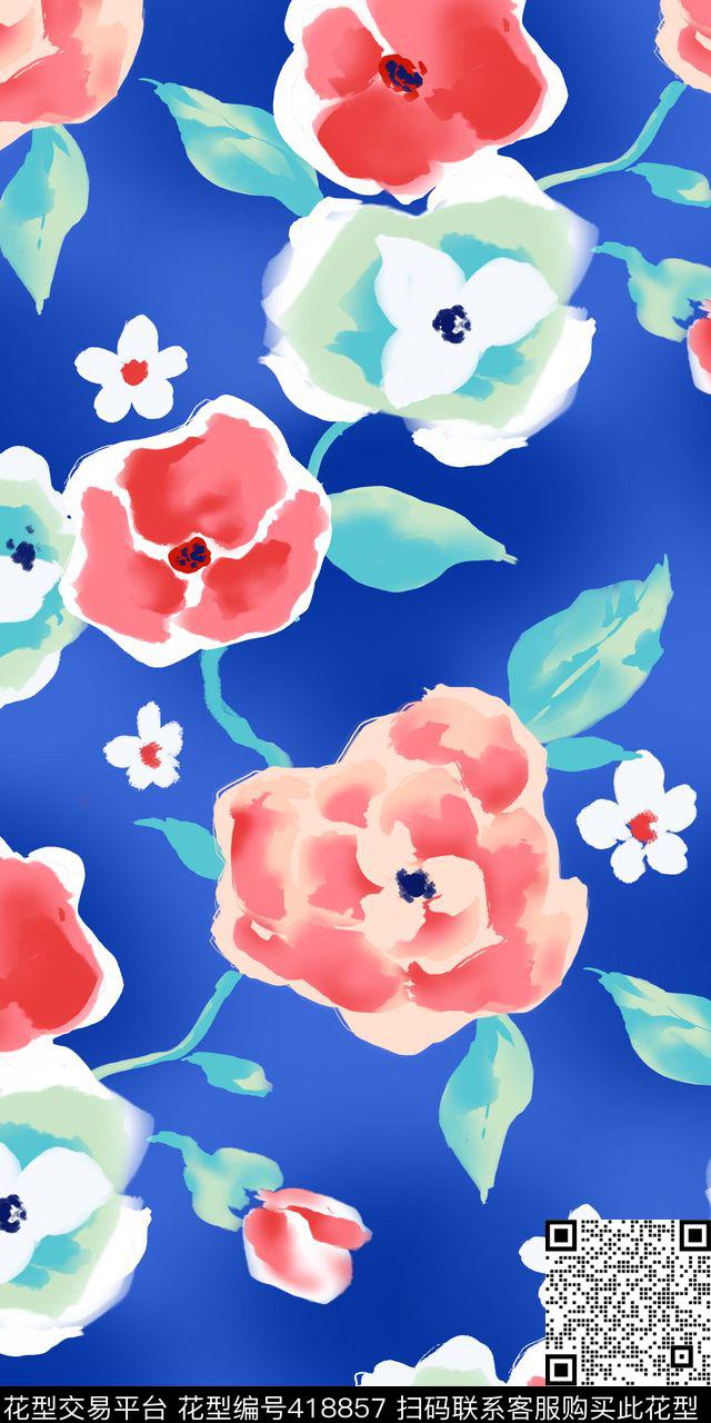 时尚优雅抽象花卉传统印花华亿平台下载（图片编号: 418857） - 瓦栏（Walan）
