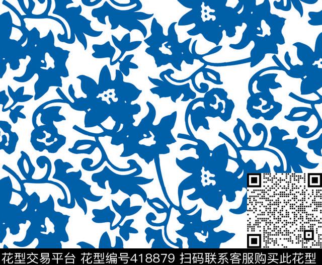 蓝花传统印花华亿平台下载（图片编号: 418879） - 瓦栏（Walan）