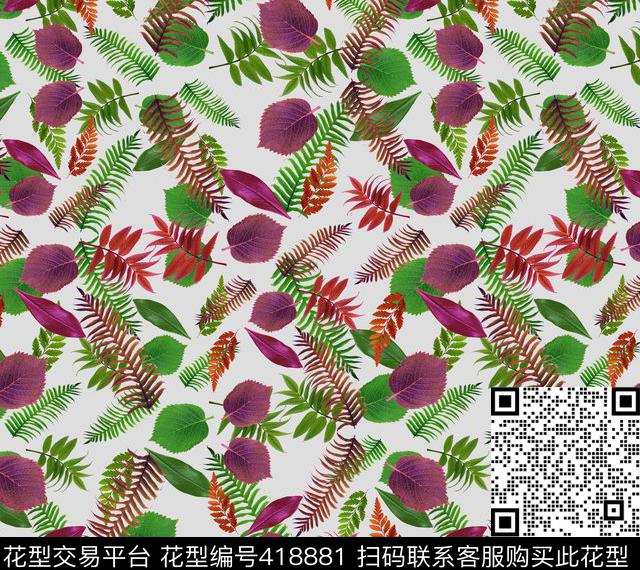 叶子时尚绿数码印花华亿平台下载（图片编号: 418881） - 瓦栏（Walan）