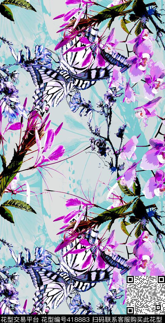 蝴蝶花梦幻数码印花华亿平台下载（图片编号: 418883） - 瓦栏（Walan）